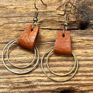 Leather and hoop earrings, handmade genuine leather earrings, classic vintage